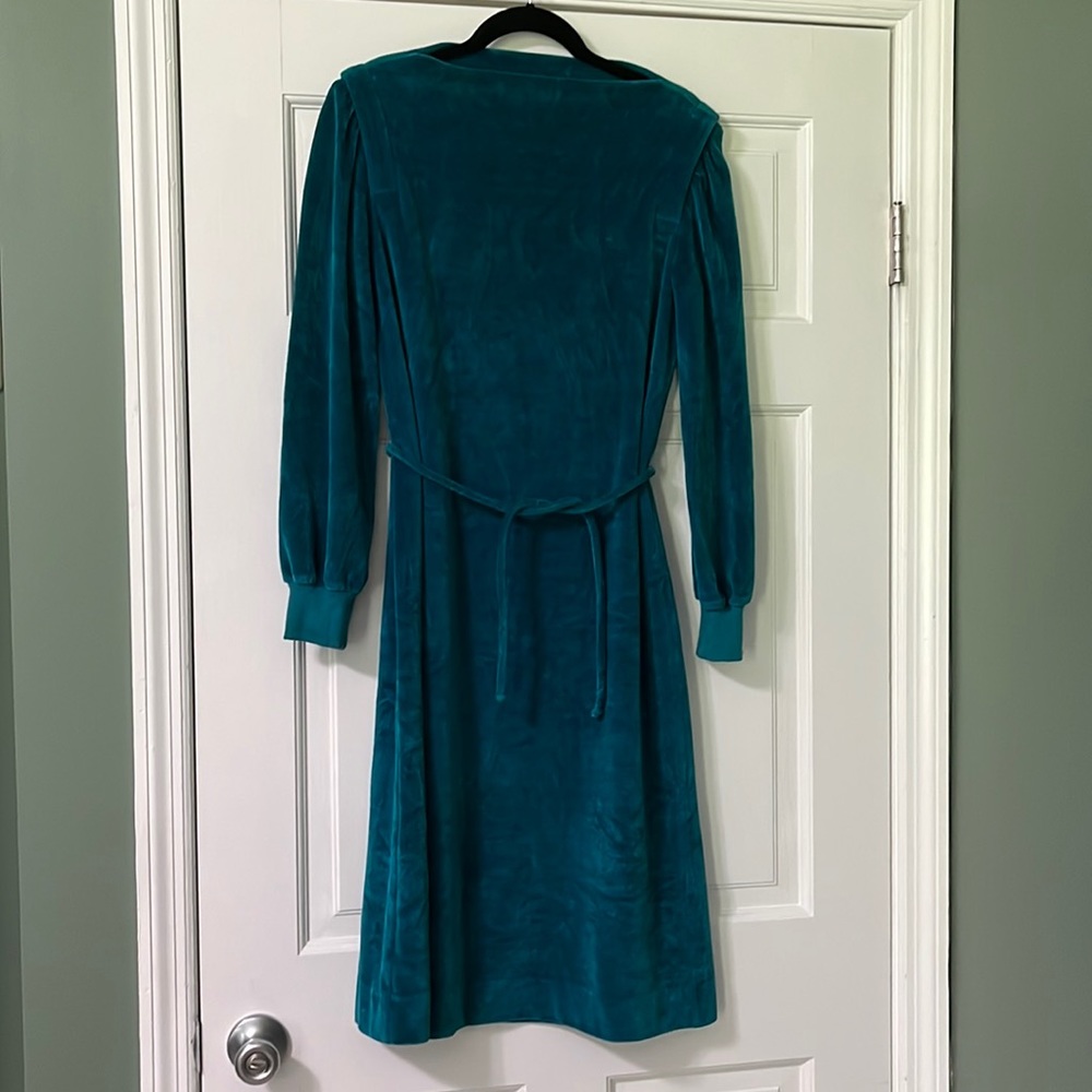 Vintage 70s Lacoste David Crystal teal velvety dress retro fall